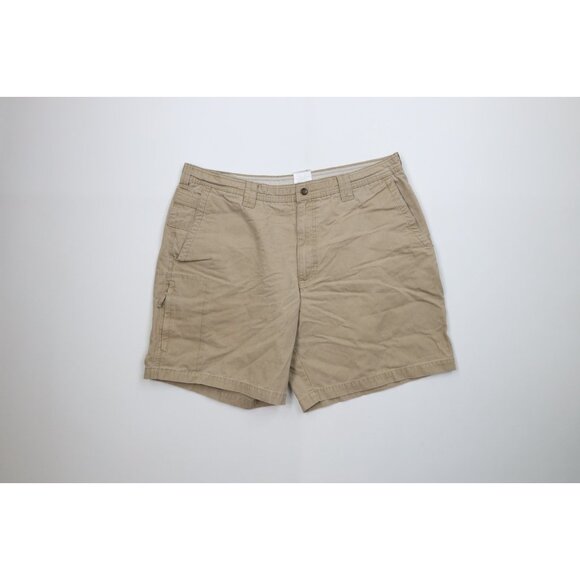 Vintage Columbia Mens 38 Faded Spell Out Heavyweight Trekking Shorts Beige Tan - Picture 1 of 13